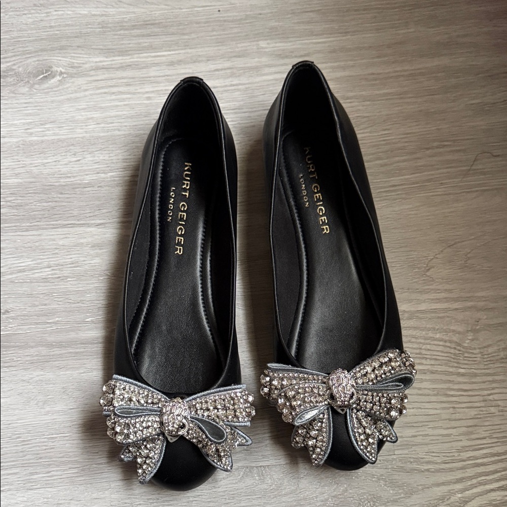 Kurt Geiger Black Ballet Flats with Rhinestone Bow